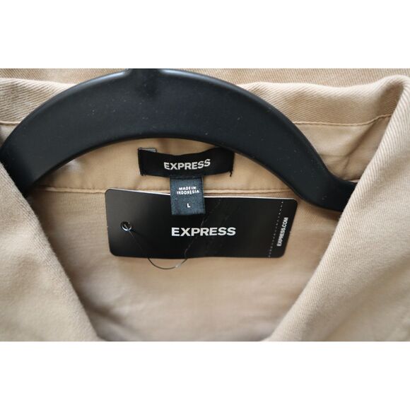 Express 09710136-0557 Women's Sz L Khaki Twill Cropped Shirt Jacket Shacket - Picture 7 of 9